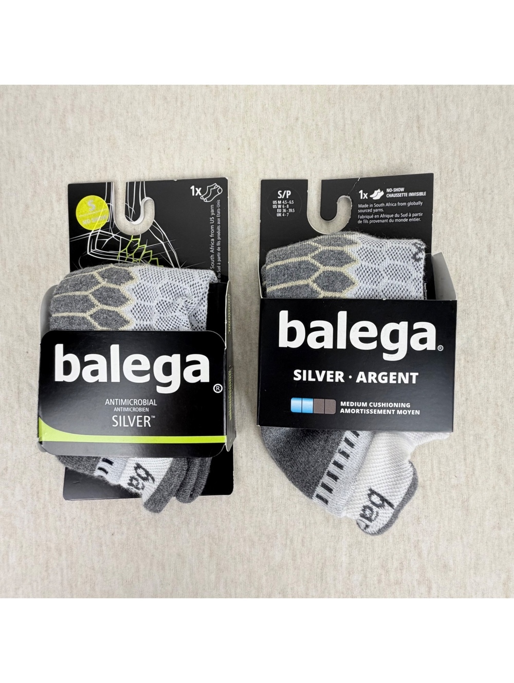 2 Pair Balega Silver No Show Running Socks Small White Gray NWT